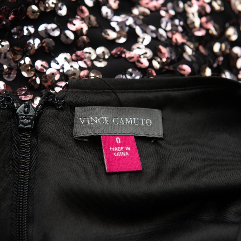 Vince Camuto Sequin Dress Flutter Sleeve Shift Mini Cocktail Pink Black Size 0 - Picture 4 of 8